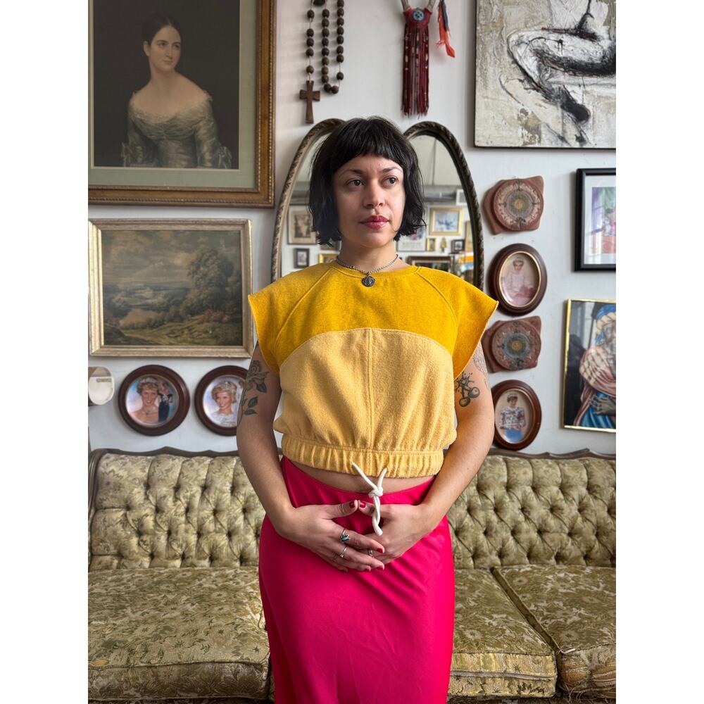 Urban Outfitters Yellow Paneled Cropped Sweatshirt Medium